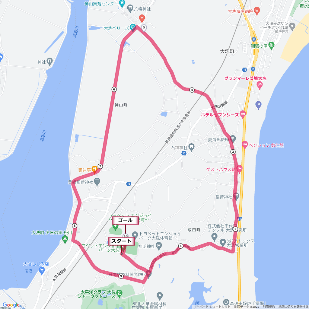 ひぬま夏海マラソン,コース,地図,マップ,距離とタイム,高低差