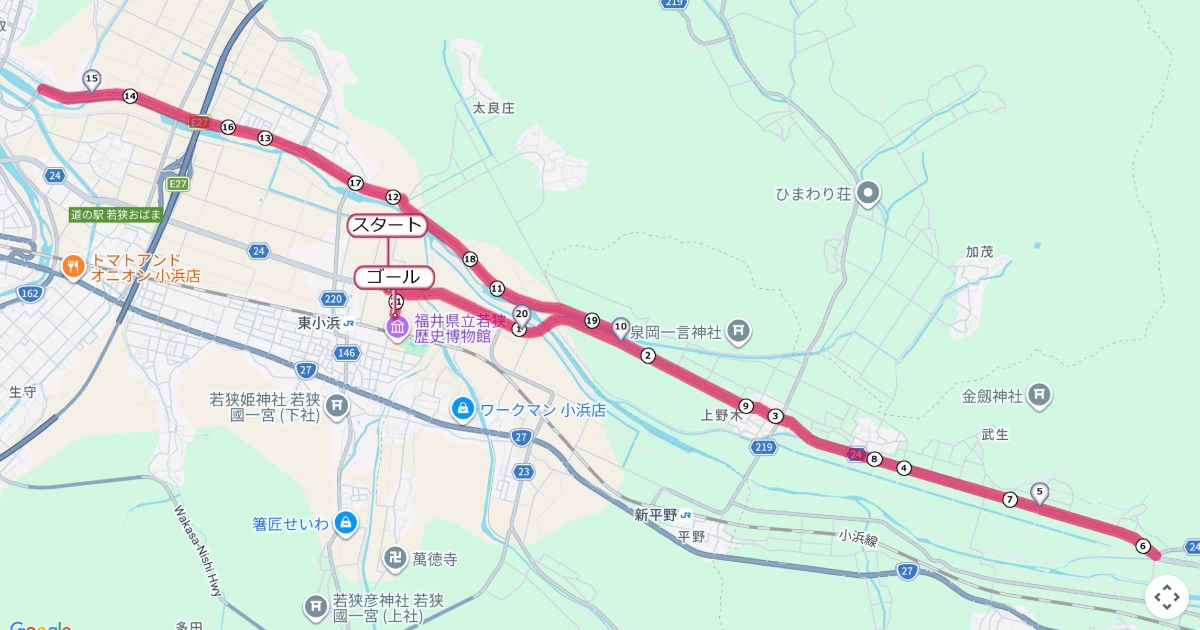 OBAMA若狭マラソン,小浜マラソンのコースを地図で表示