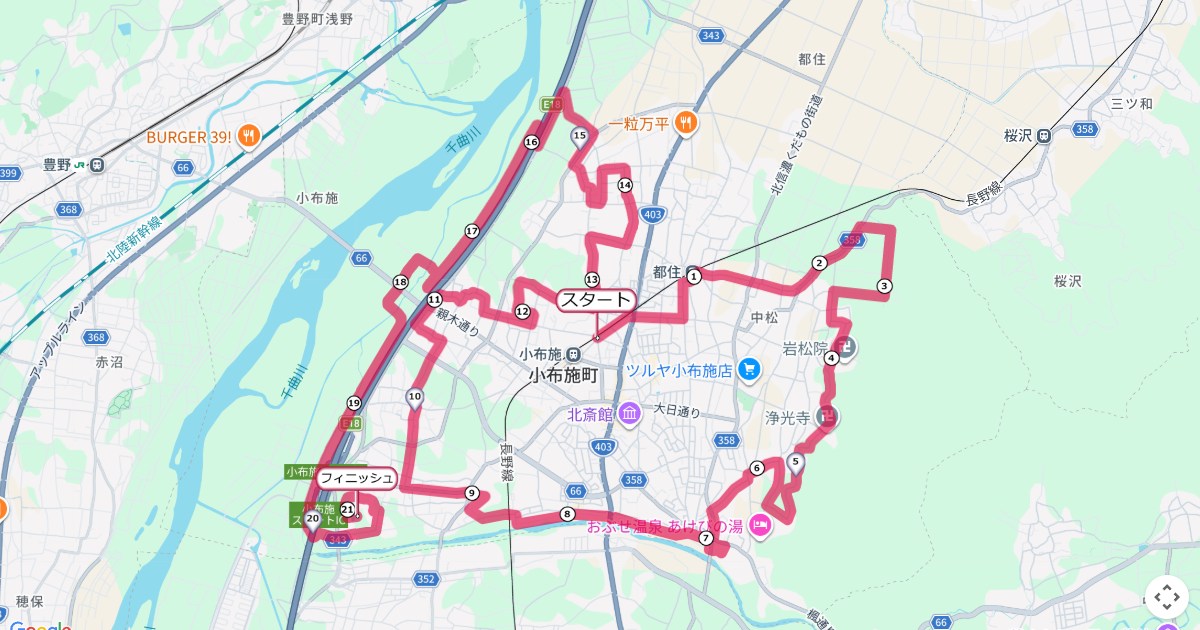 小布施見にマラソンのコースを地図で表示