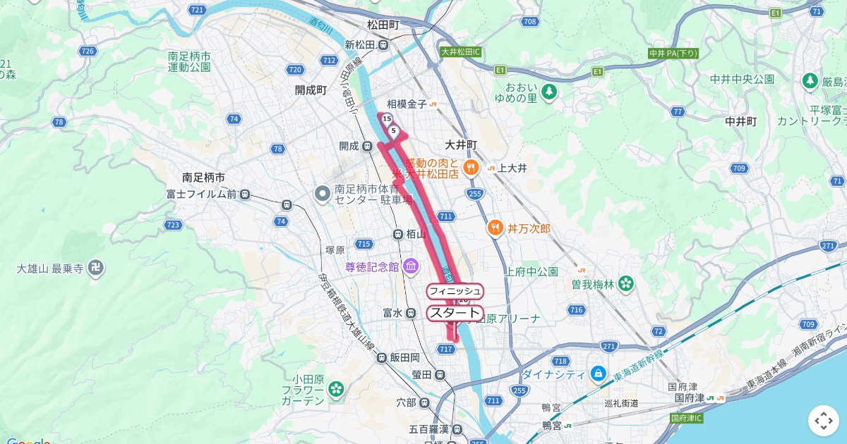 小田原尊徳マラソンのコースを地図で表示