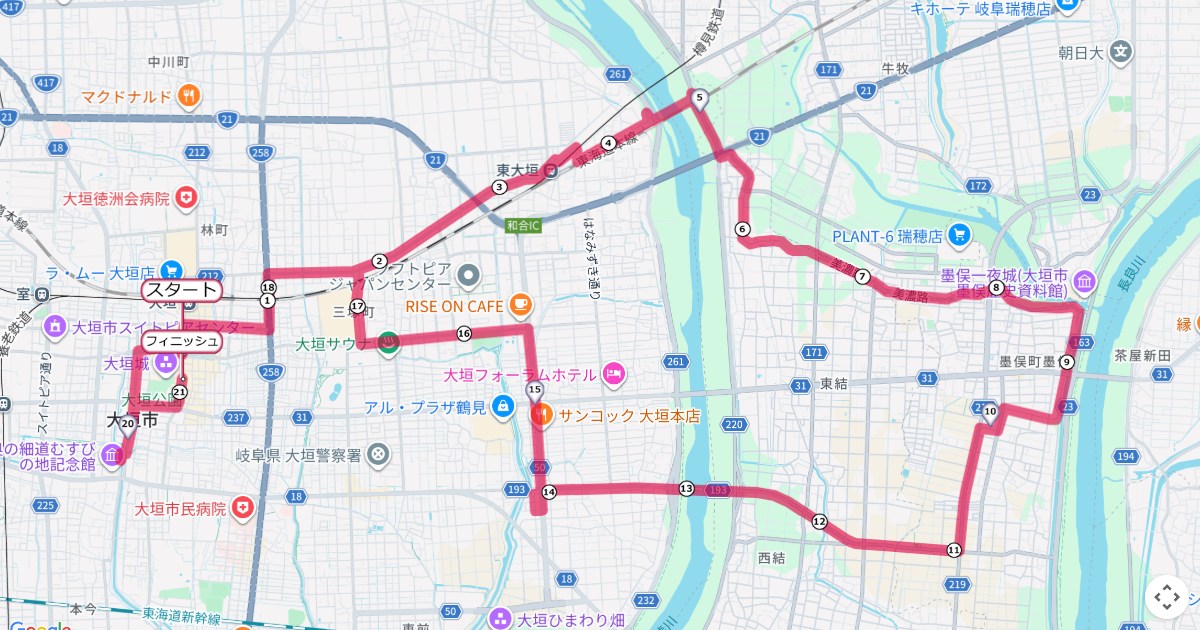 おおがきマラソン,大垣マラソンのコースを地図で表示