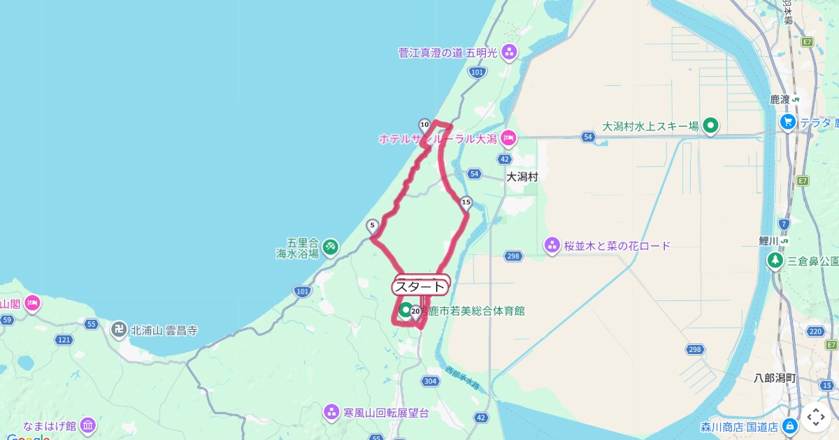 日本海メロンマラソン,男鹿マラソンのコースを地図で表示
