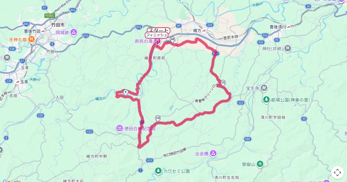 おがた五千石マラソン,緒方マラソンのコースを地図で表示