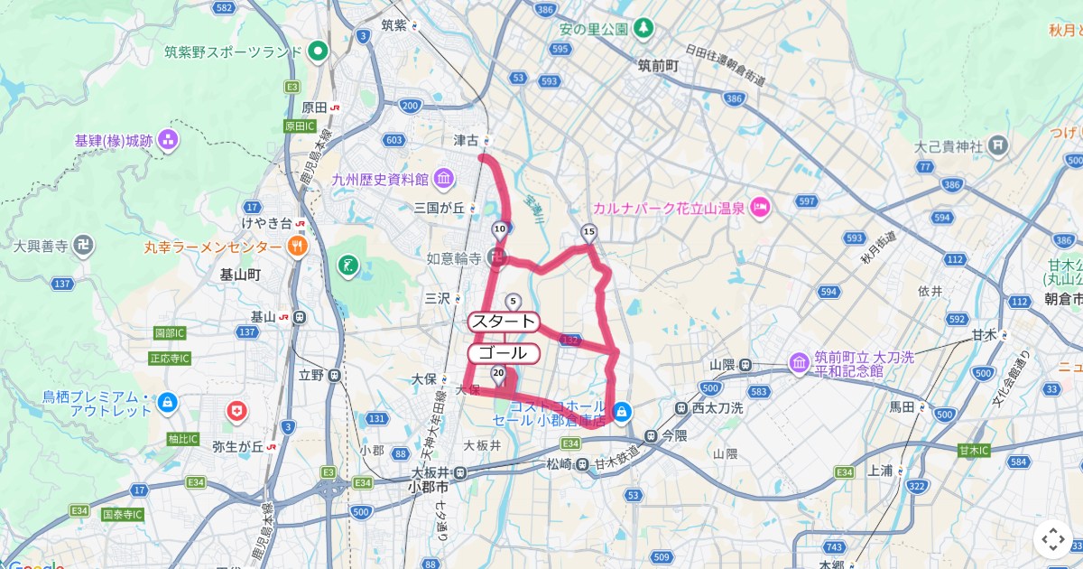 福岡小郡ハーフマラソンのコースを地図で表示