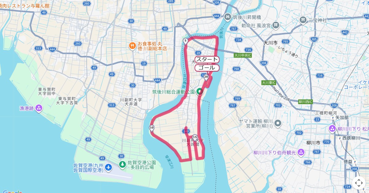 大川木の香マラソンのコースを地図で表示