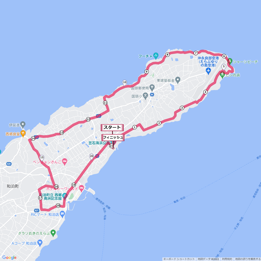 花の島沖えらぶジョギング,沖永良部マラソン,コース,地図,マップ,距離とタイム,高低差