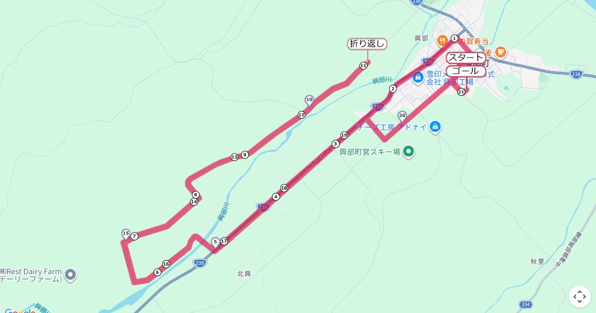 おこっぺ牛乳の里マラソン,興部マラソンのコースを地図で表示