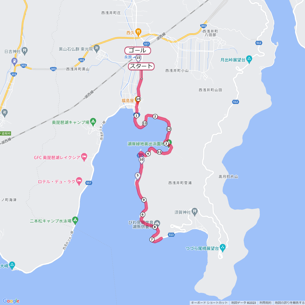 奥びわ湖健康マラソン,コース,地図,マップ,距離とタイム,高低差