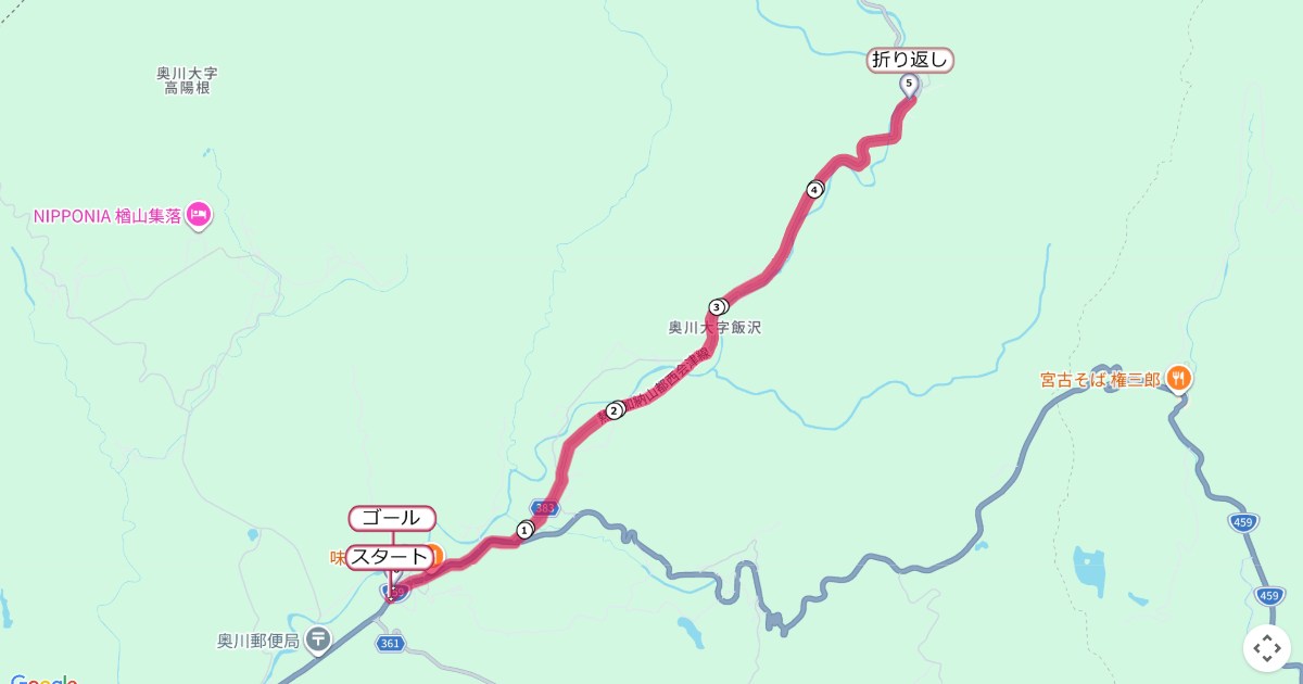奥川健康マラソンのコースを地図で表示