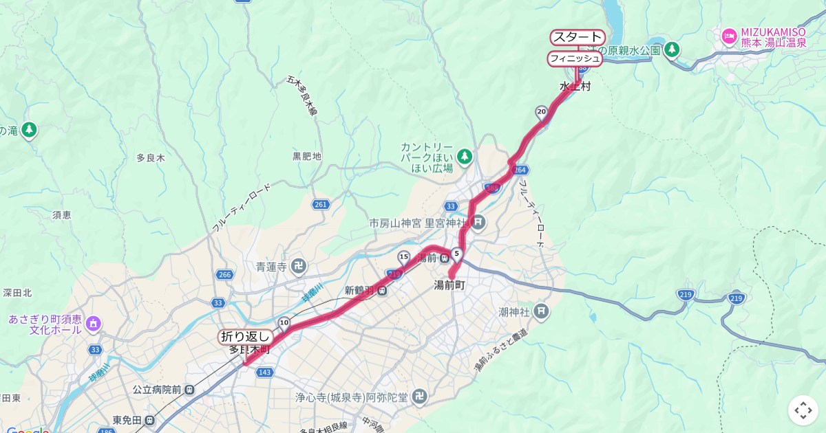 奥球磨ロードレースのコースを地図で表示