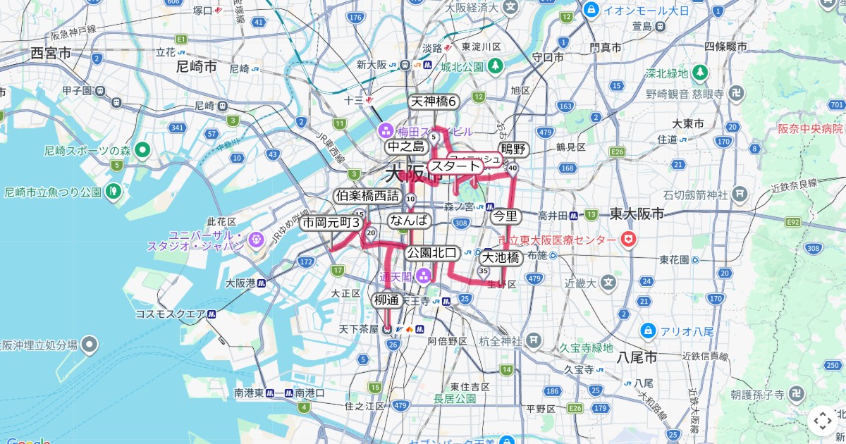 大阪マラソンのコースを地図で表示