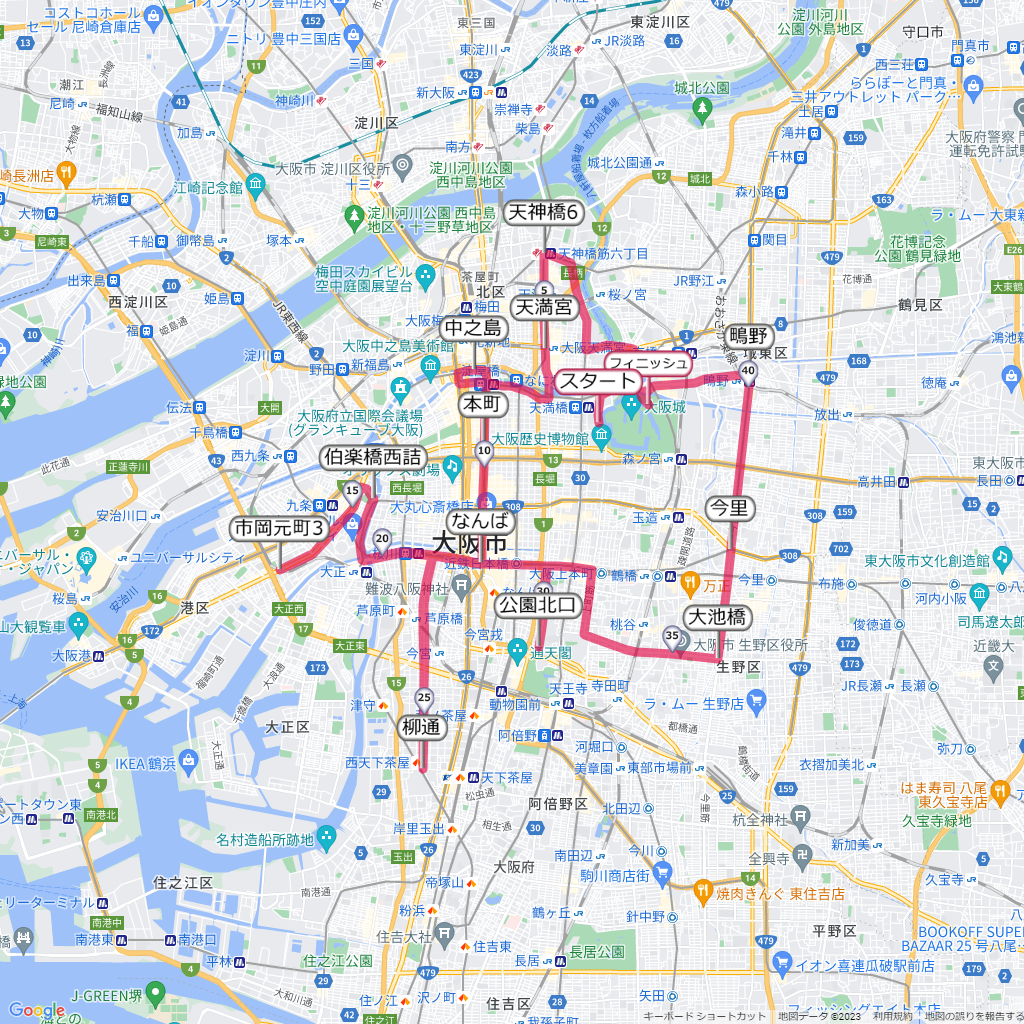 大阪マラソン,コース,地図,マップ,距離とタイム,高低差