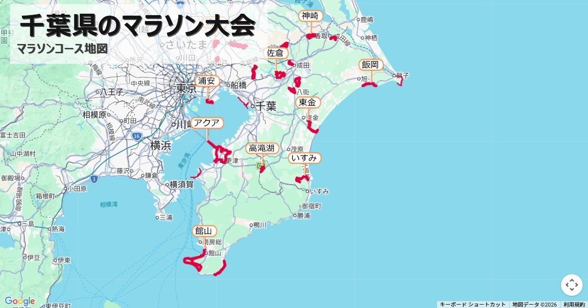 千葉県のマラソン大会のコースを地図で表示