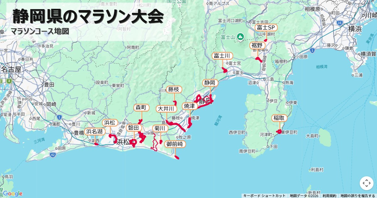 静岡県のマラソン大会のコースを地図で表示