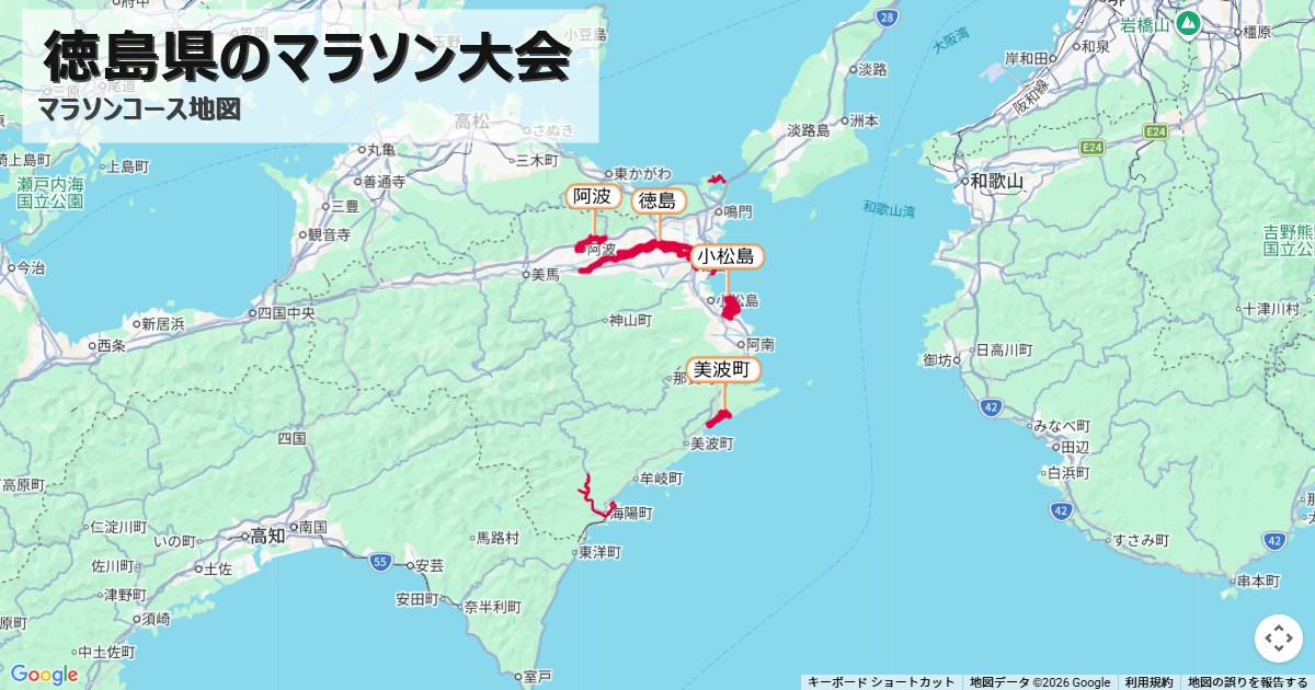 徳島県のマラソン大会のコースを地図で表示