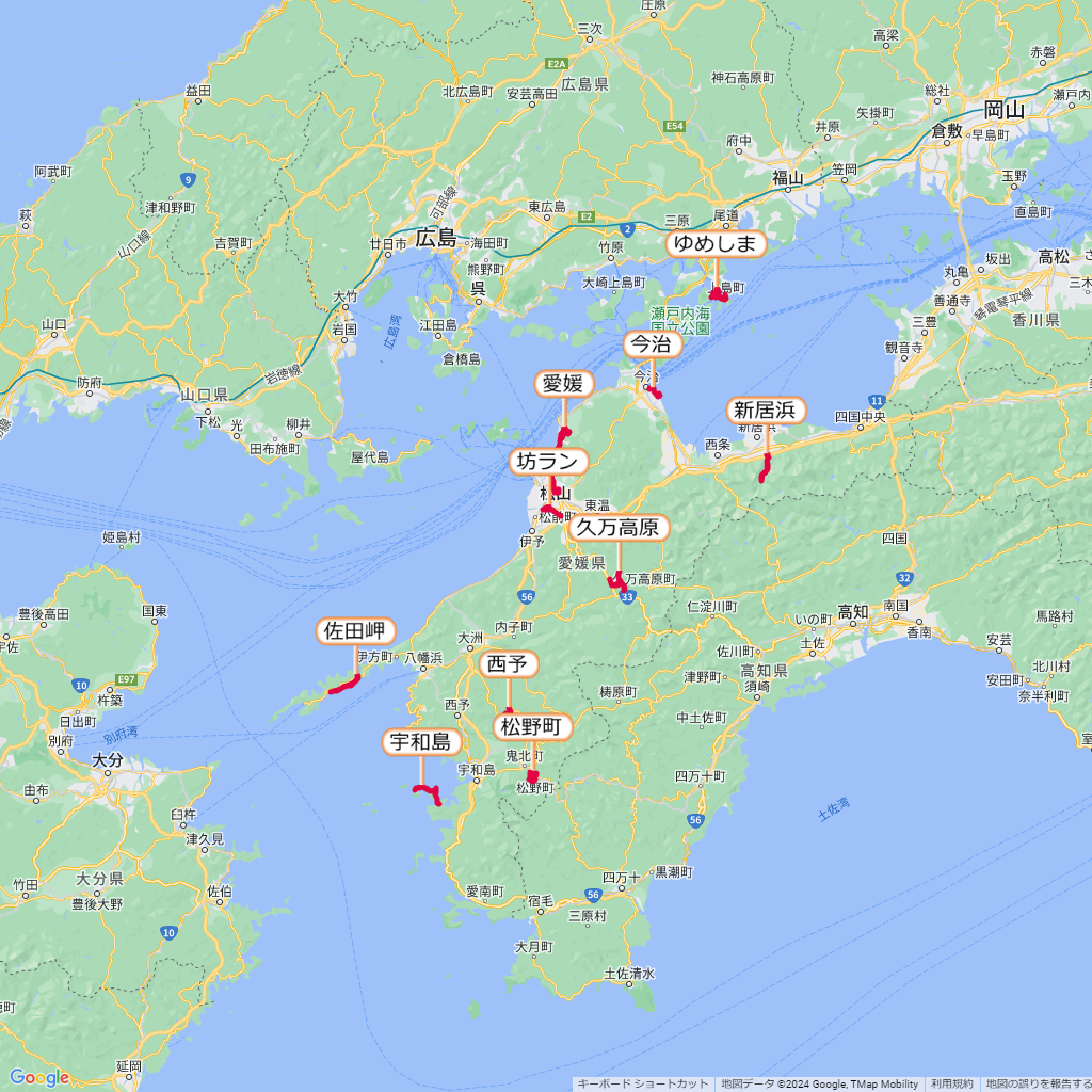 愛媛県のマラソン大会,コース,地図,マップ,距離とタイム,高低差