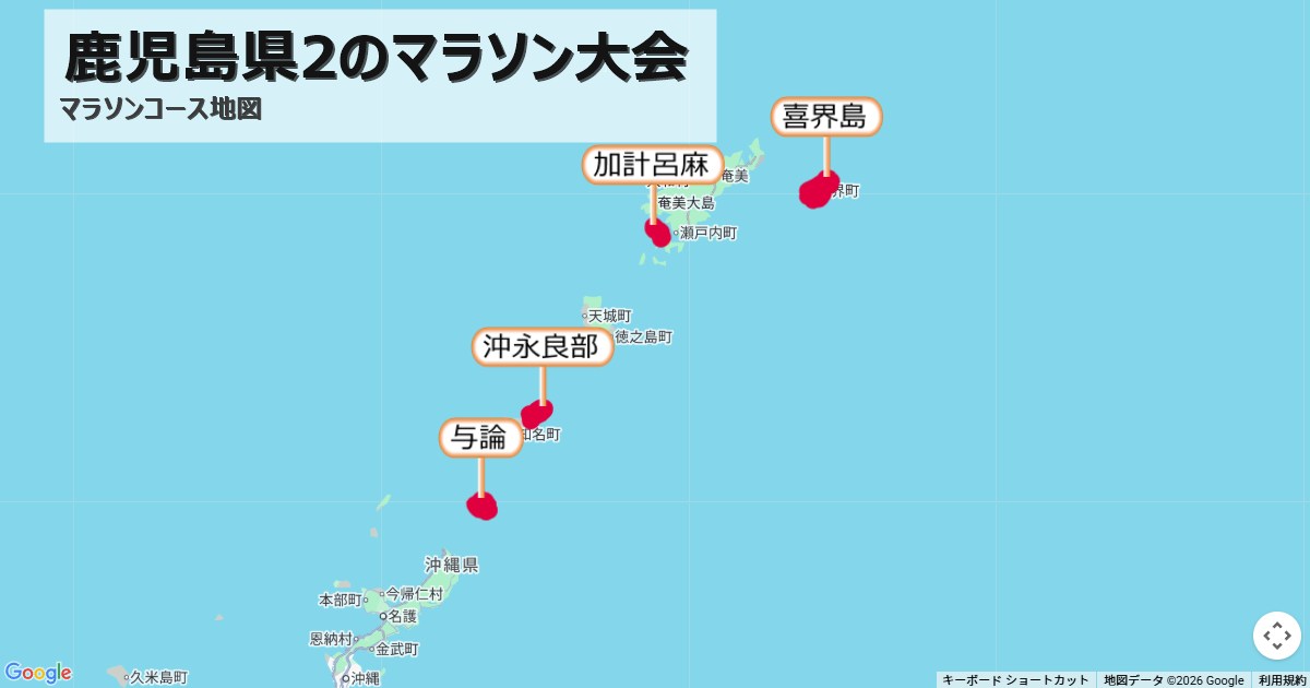 鹿児島県2のマラソン大会のコースを地図で表示