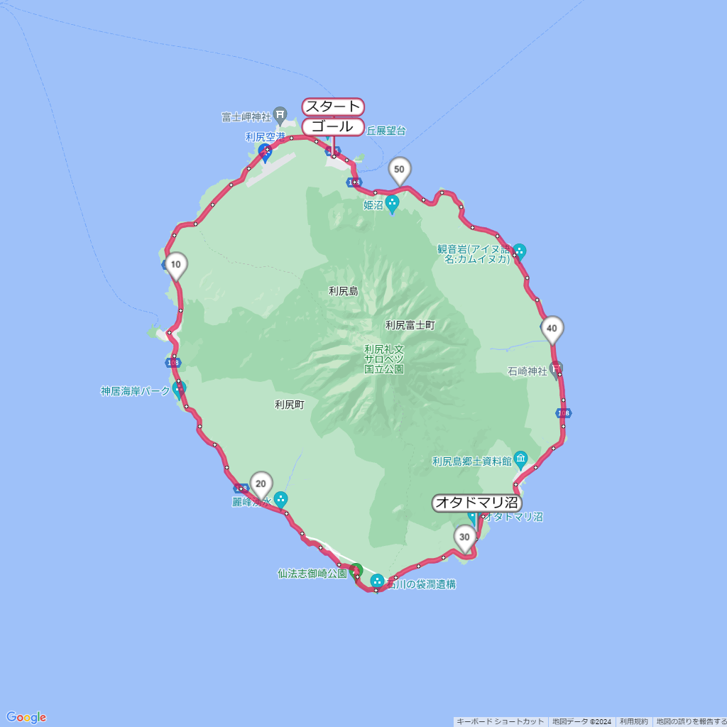 利尻島一周悠遊覧人G,コース,地図,マップ,距離とタイム,高低差