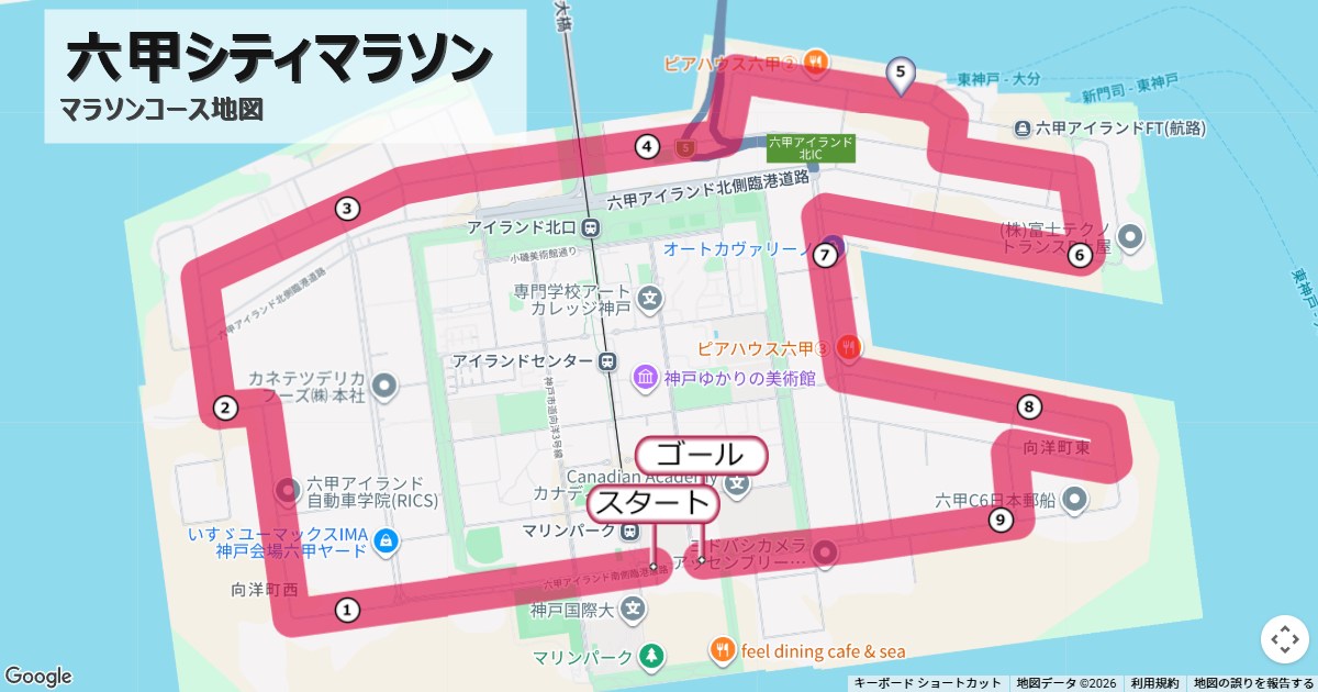 六甲シティマラソンのコースを地図で表示