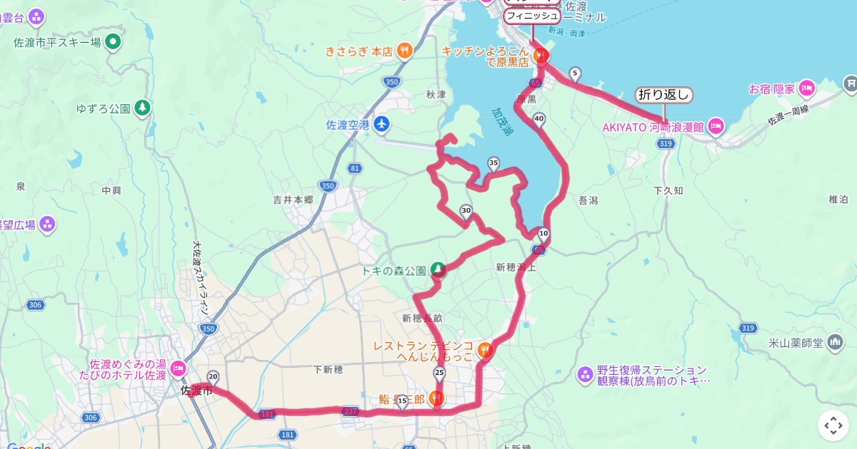 佐渡トキマラソンのコースを地図で表示