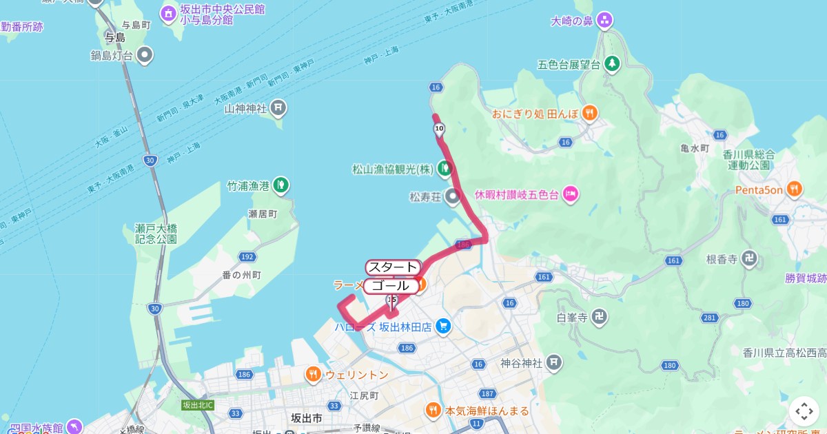 坂出天狗マラソンのコースを地図で表示