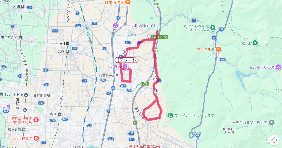 坂井市古城マラソンのコースを地図で表示