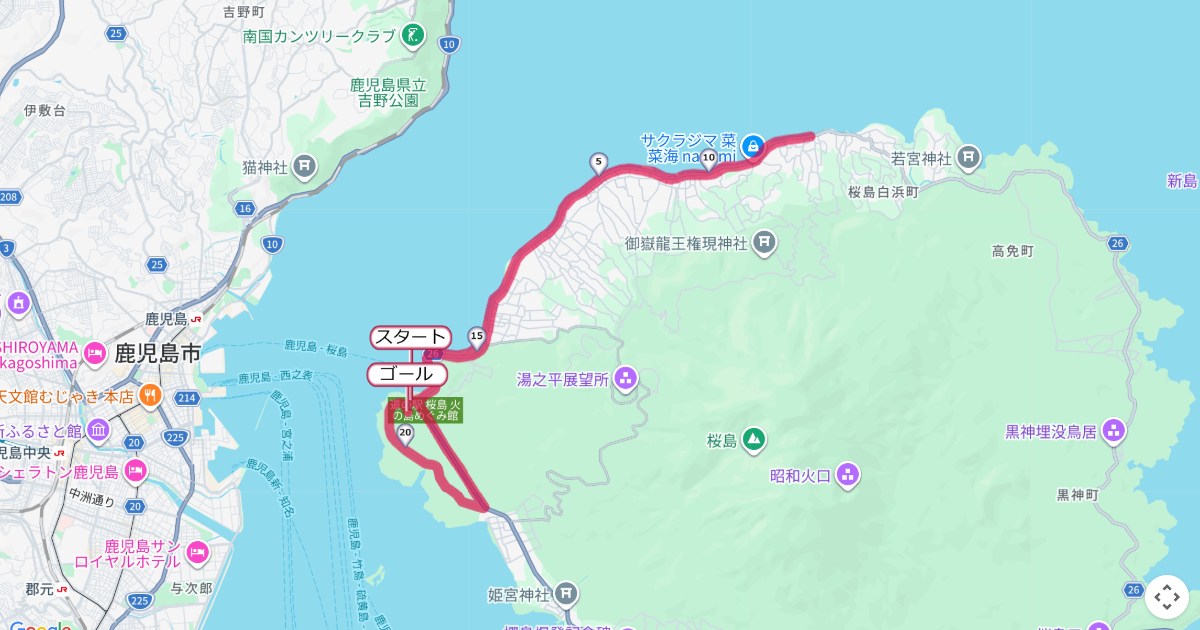 ランニング桜島のコースを地図で表示