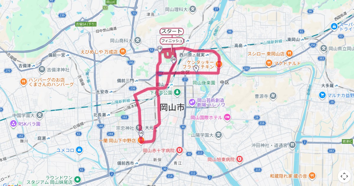 山陽女子ロードレースのコースを地図で表示