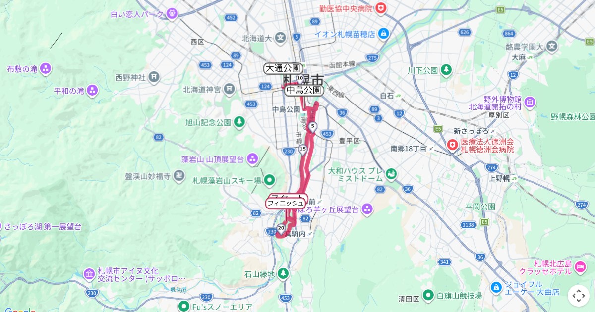 札幌マラソンのコースを地図で表示
