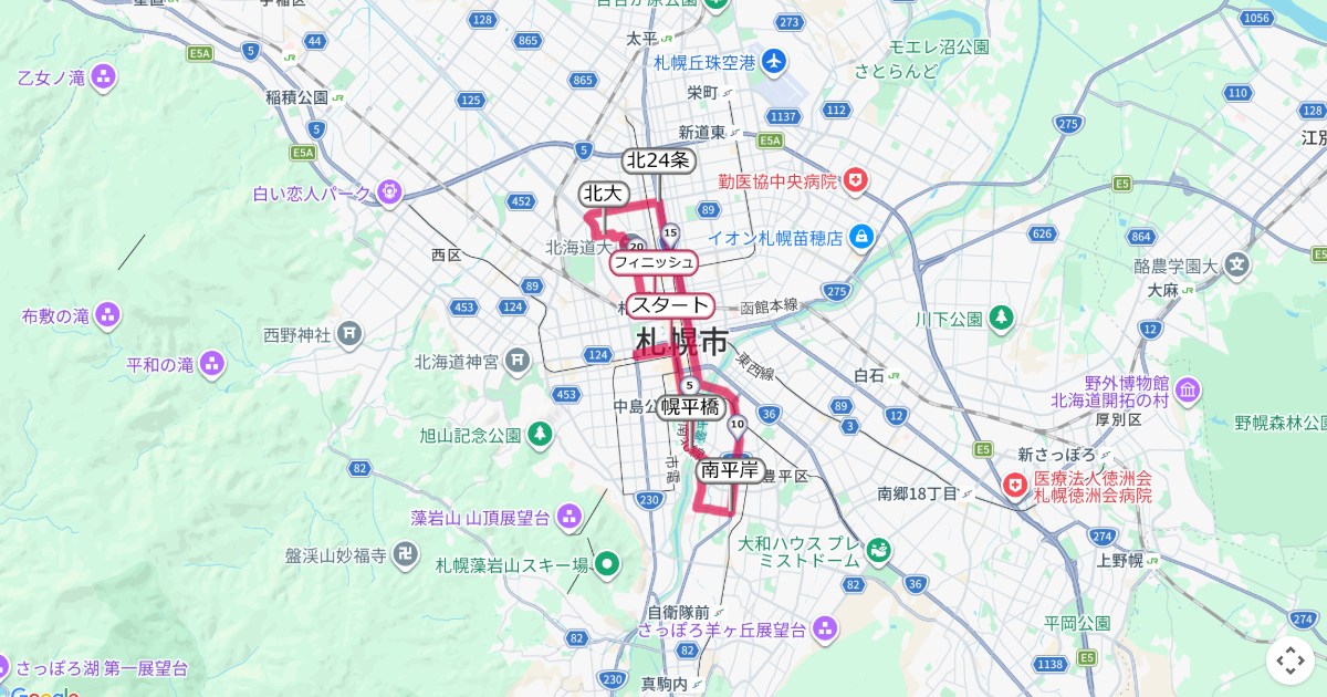札幌チャレンジハーフマラソン,札幌マラソンのコースを地図で表示
