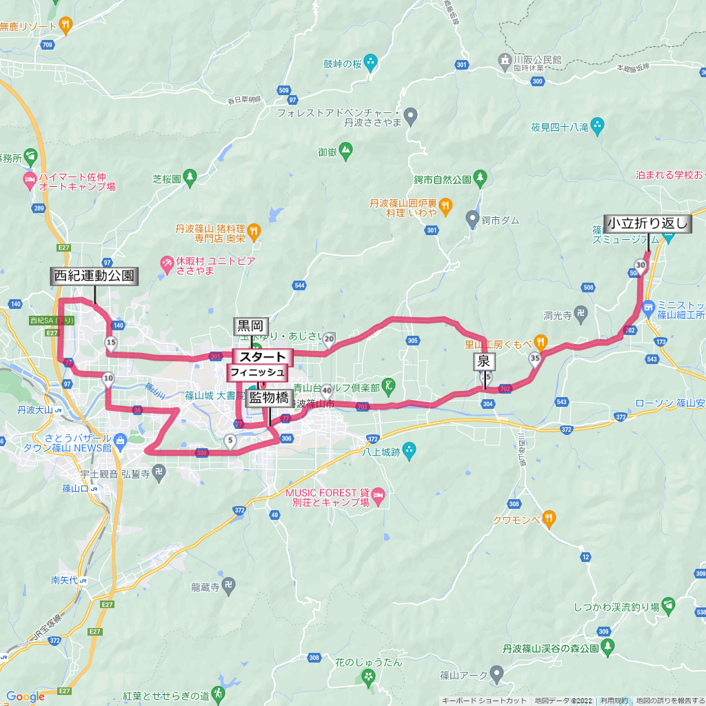 丹波篠山ABCマラソン,コース,地図,マップ,距離とタイム,高低差