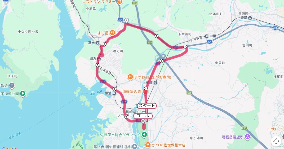 佐世保シティロードレースのコースを地図で表示