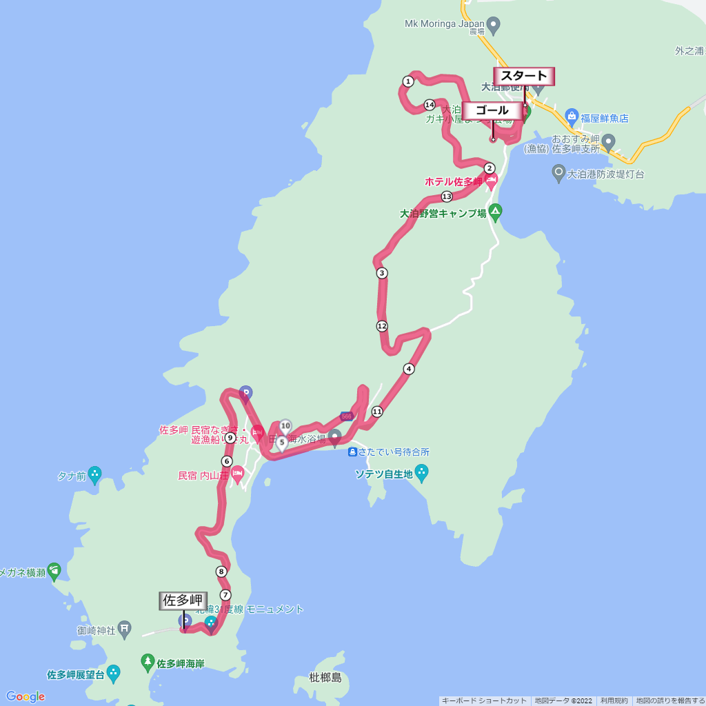 佐多岬マラソン,コース,地図,マップ,距離とタイム,高低差