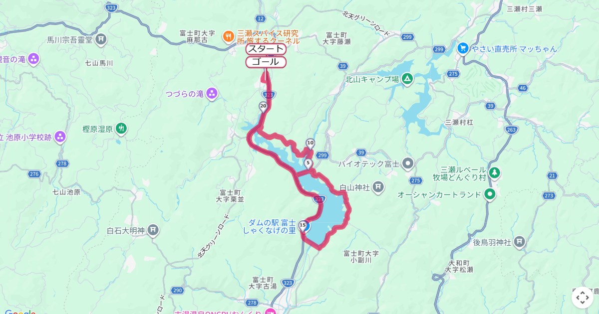 富士しゃくなげ湖マラソンのコースを地図で表示