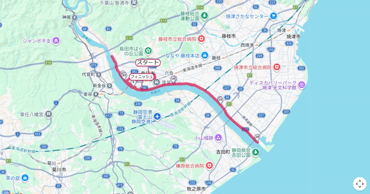 しまだ大井川マラソン,島田マラソンのコースを地図で表示