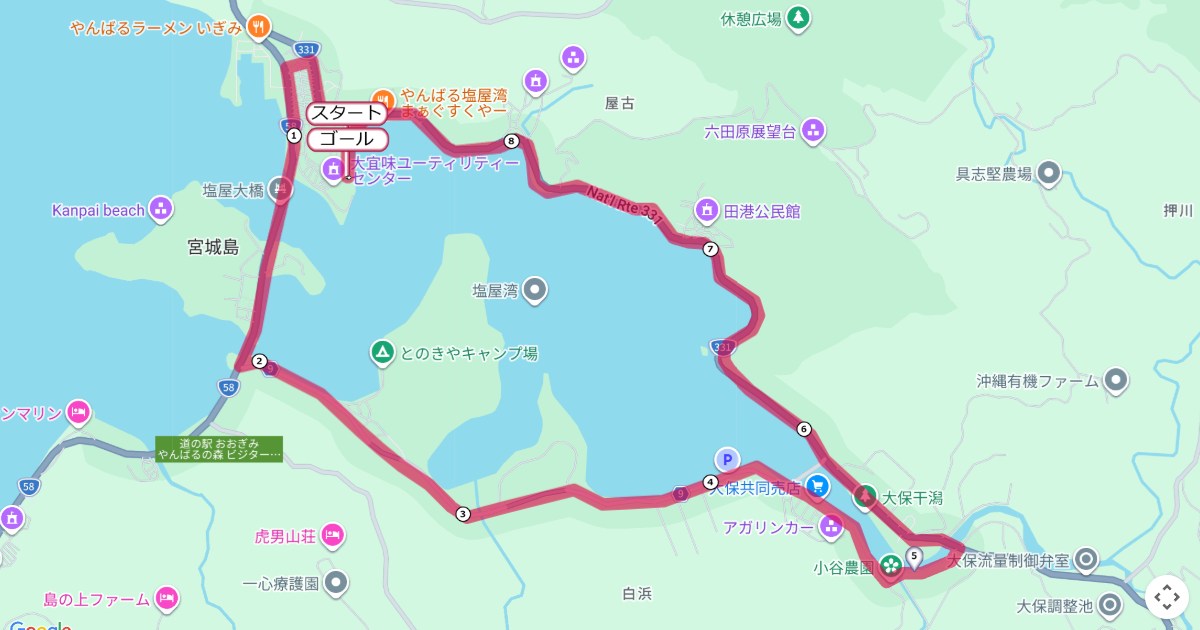 塩屋湾一周マラソンのコースを地図で表示