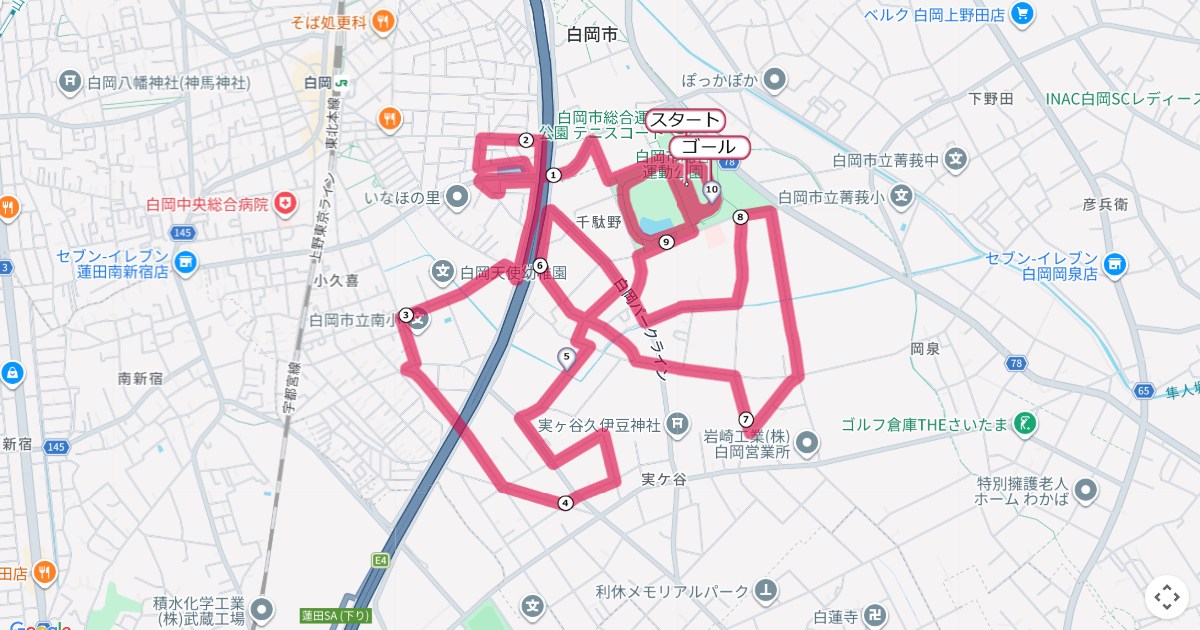 白岡新春マラソンのコースを地図で表示