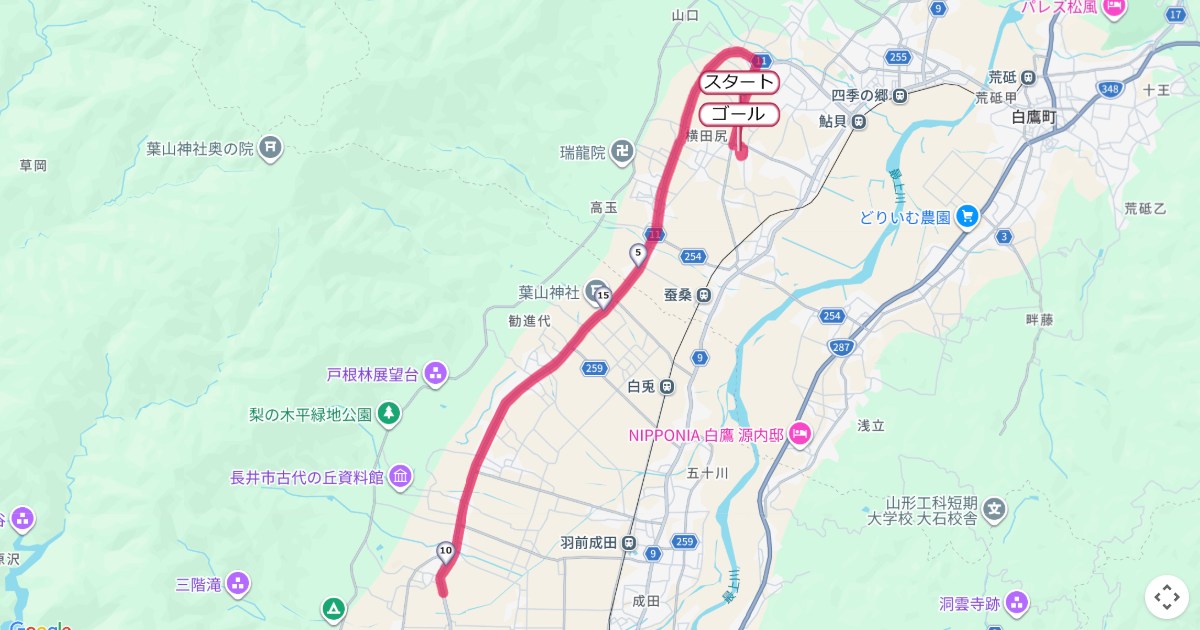 白鷹若鮎マラソンのコースを地図で表示