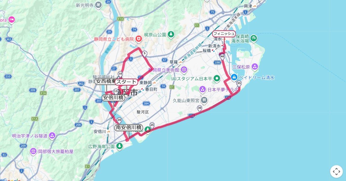 静岡マラソンのコースを地図で表示