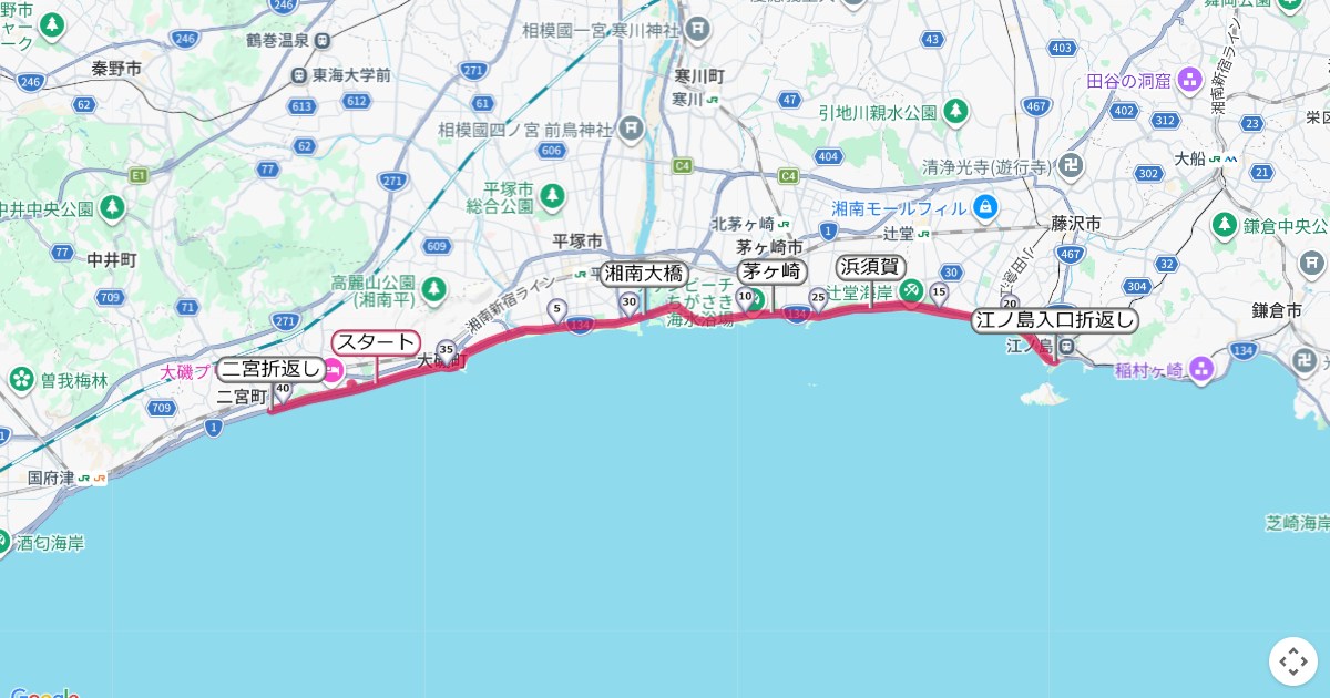 湘南国際マラソンのコースを地図で表示