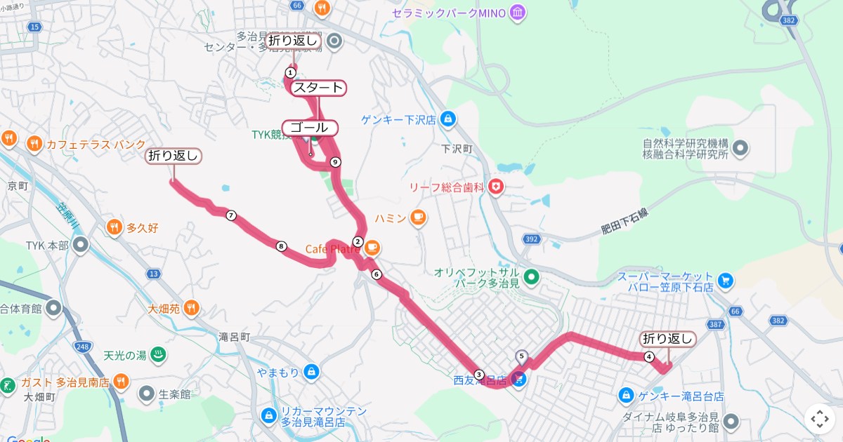 たじみ健康マラソンのコースを地図で表示