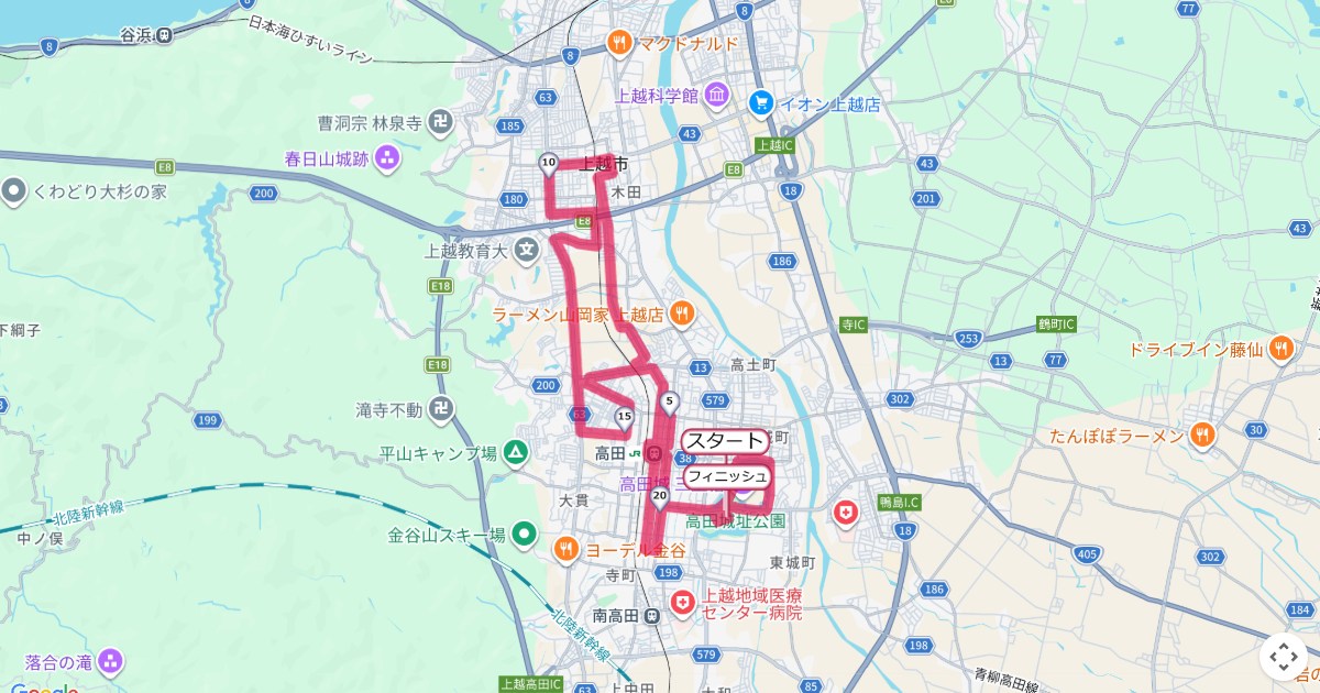 高田城ロードレースのコースを地図で表示