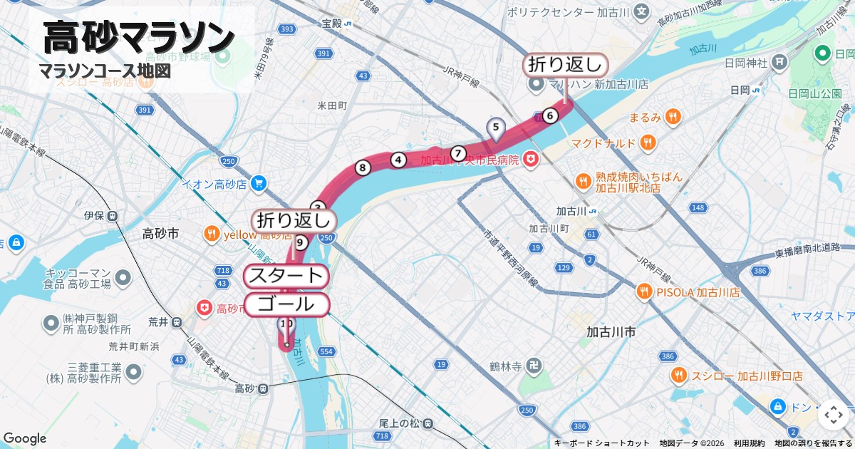 高砂マラソンのコースを地図で表示