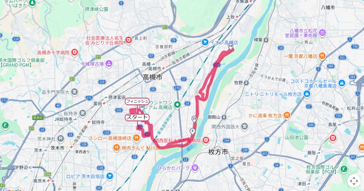 高槻シティハーフマラソンのコースを地図で表示