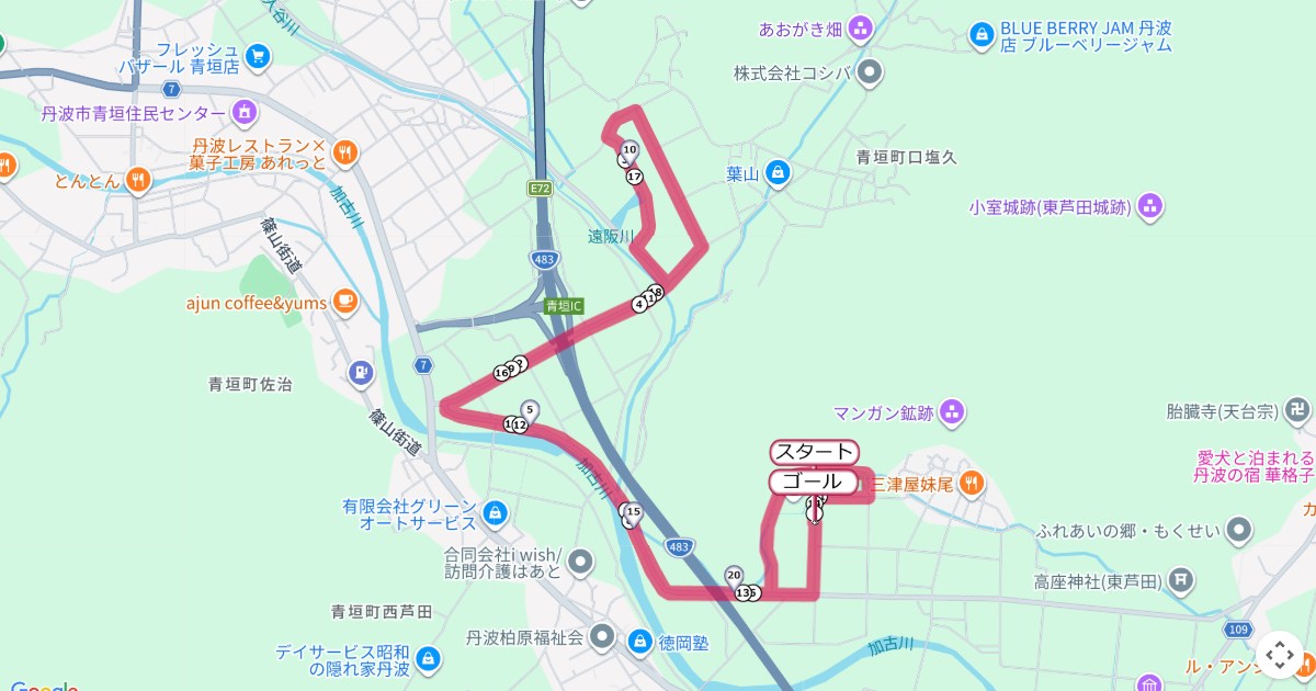 丹波グルメRunフェスタのコースを地図で表示