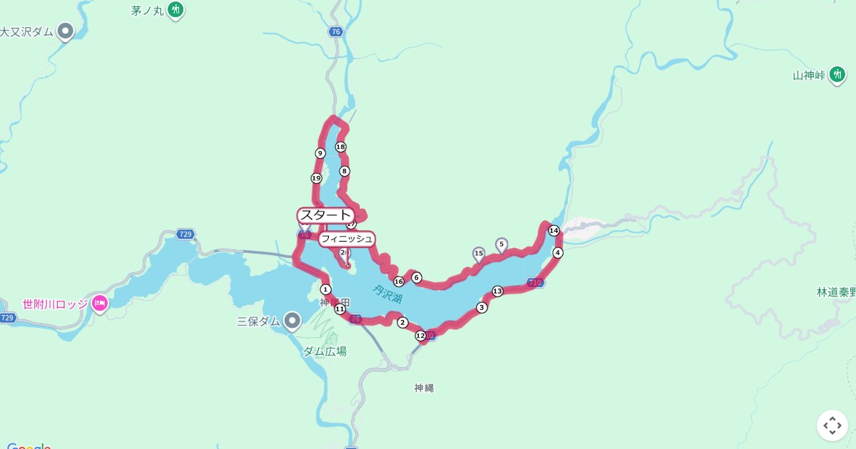 丹沢湖マラソンのコースを地図で表示