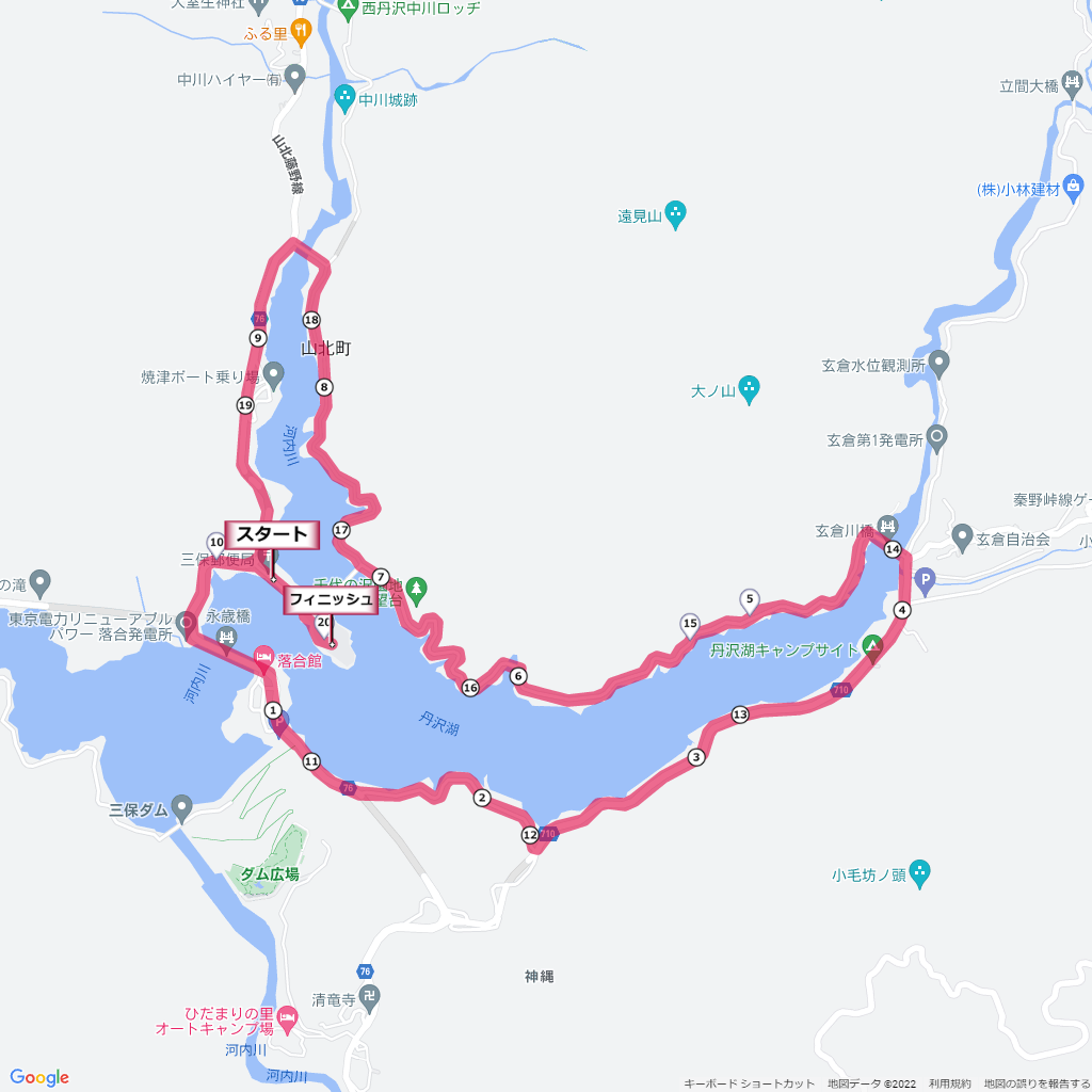 丹沢湖マラソン,コース,地図,マップ,距離とタイム,高低差