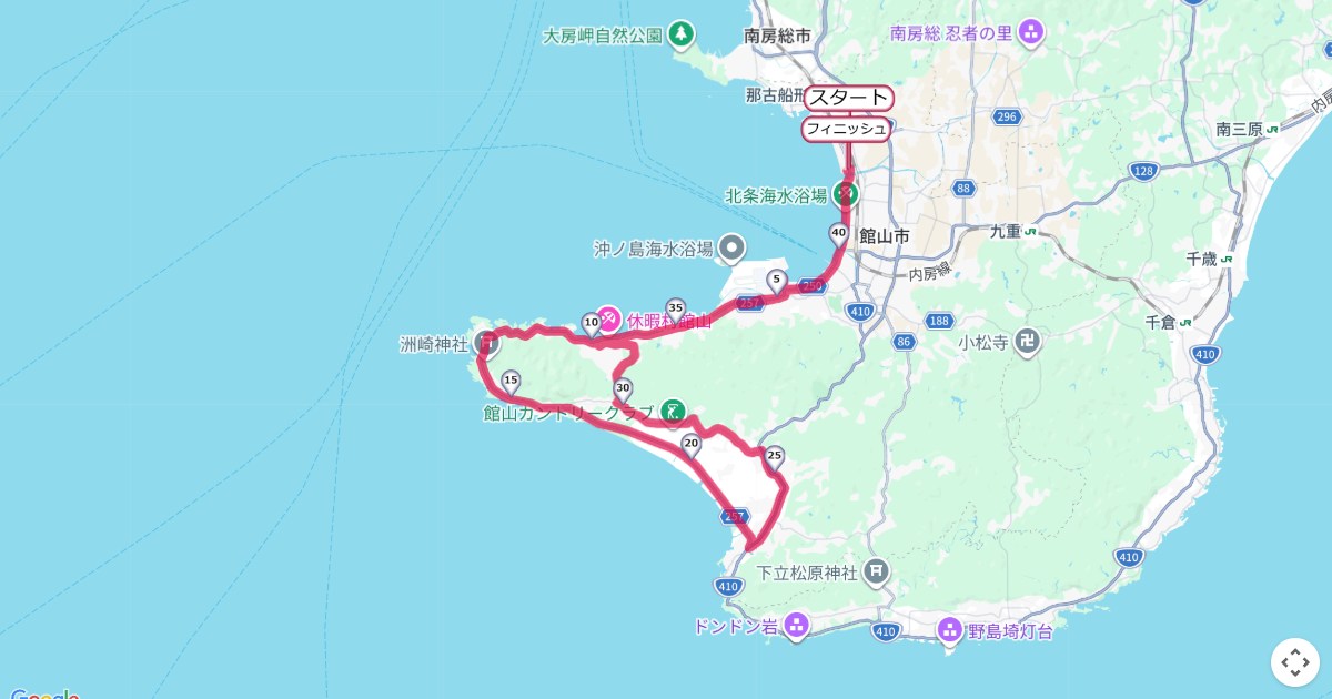 館山若潮マラソンのコースを地図で表示
