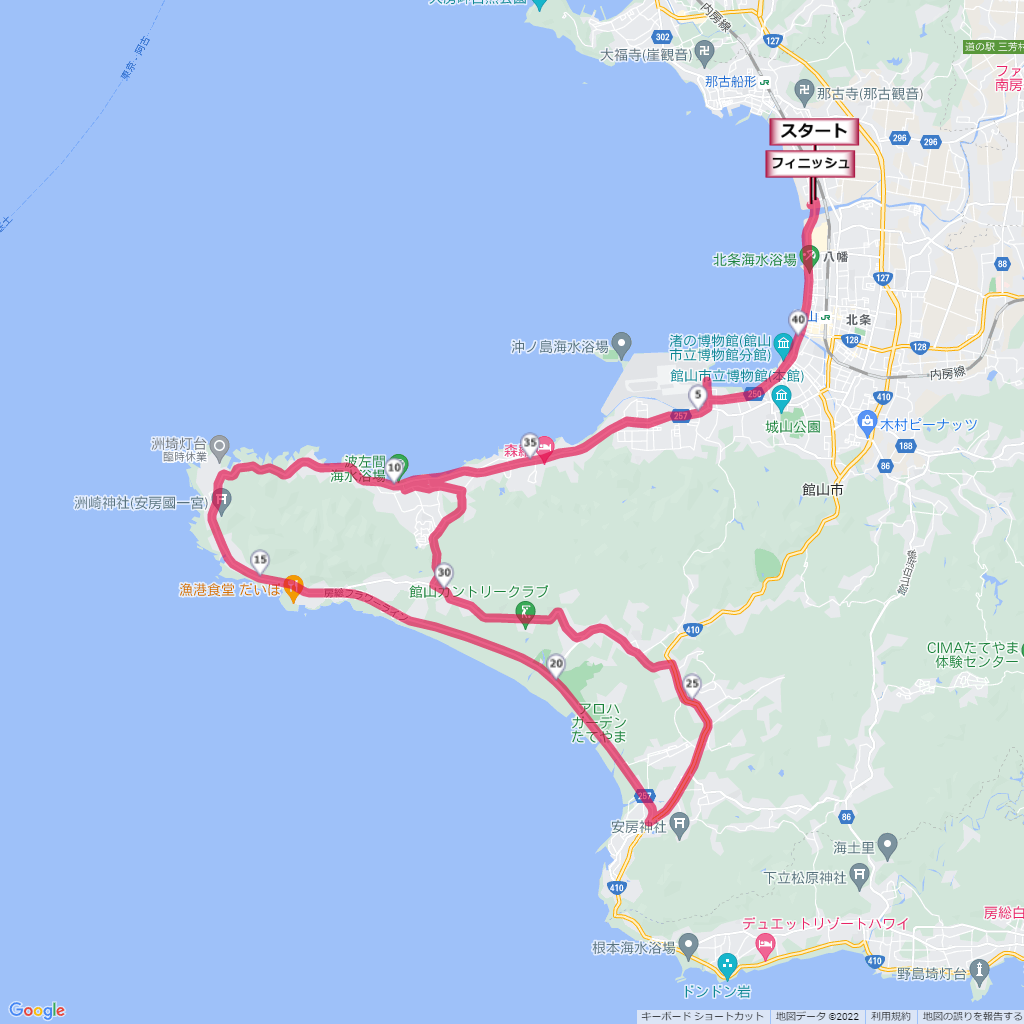 館山若潮マラソン,コース,地図,マップ,距離とタイム,高低差