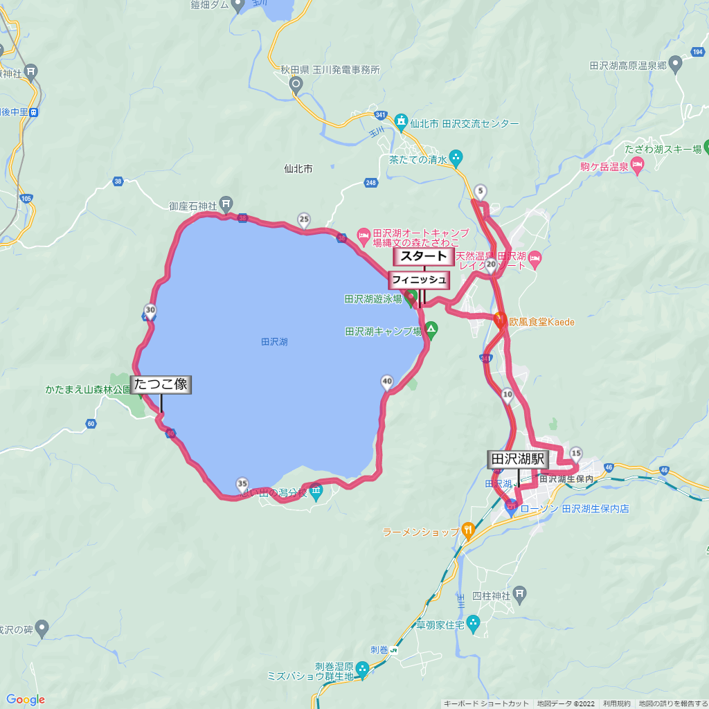 田沢湖マラソン,コース,地図,マップ,距離とタイム,高低差